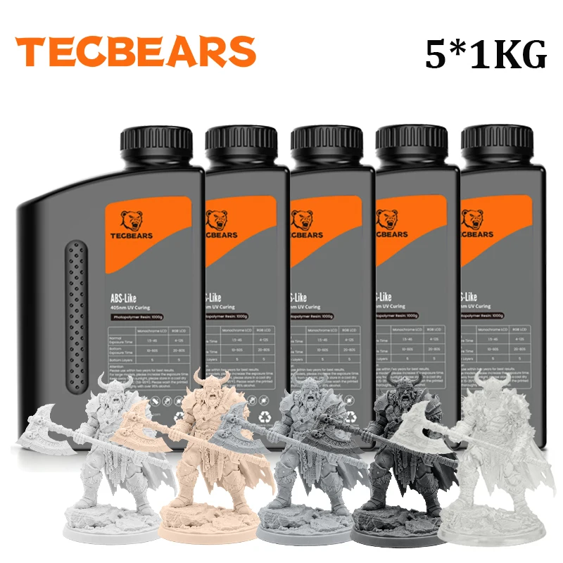 TECBEARS Resina Fotopolimerica a Polimerizzazione UV 395-405nm, Lavabile con Acqua, Simile all'ABS, 5KG, per Stampante 3D LCD