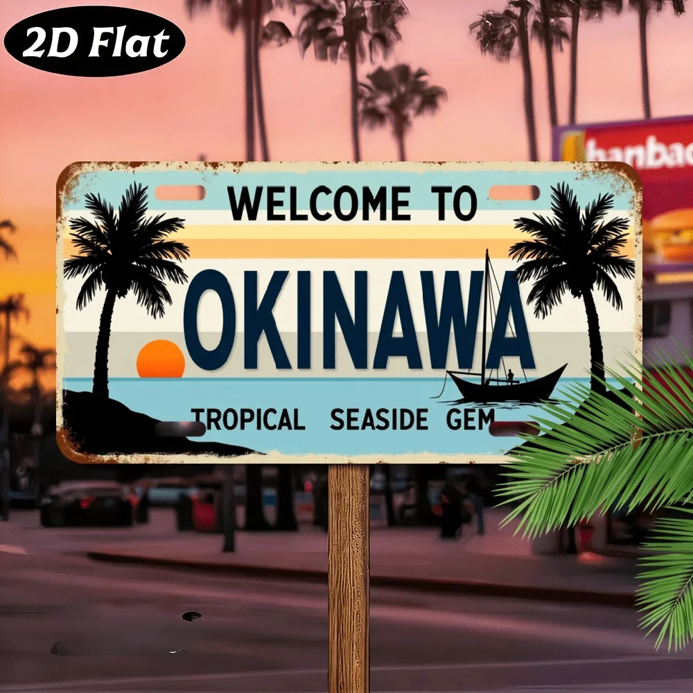 2D Flat1pc, Retro Metal Sign, Yard Signs Wall Art (12*6in),Okinawa Themed Sign, City - Themed Creative Decor,Retro - Style De