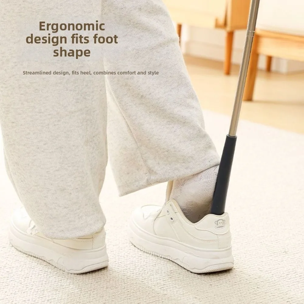Portable Adjustable Length Long Shoehorn Stainless Steel Useful Lazy Shoe Horn Hanging Shoe Lifter for Elderly, Pregnant Women