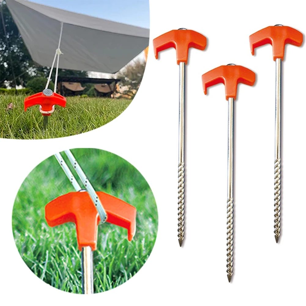 Screw in Tent Stakes with Handles Head, Durable Ergonomic Handle, Camping Accessories, Hiking Camping, 8