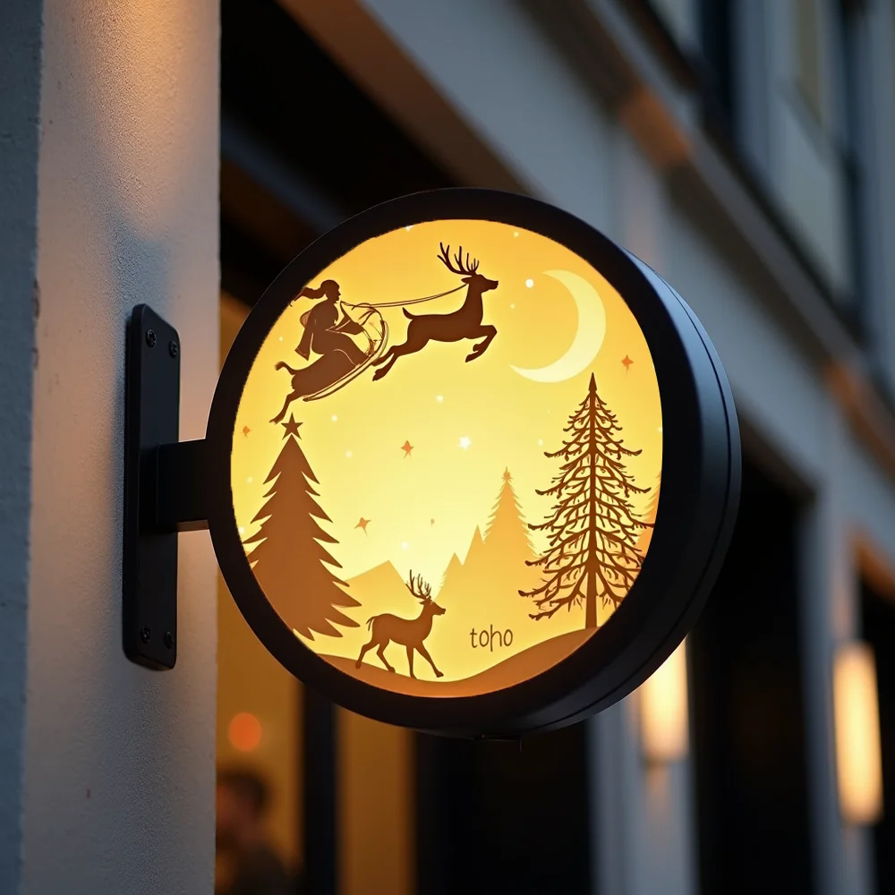 Custom Christmas Light Box for Round Acrylic LED Storefront Waterproof Double Sided Outdoor Business Signage Wall Mounted