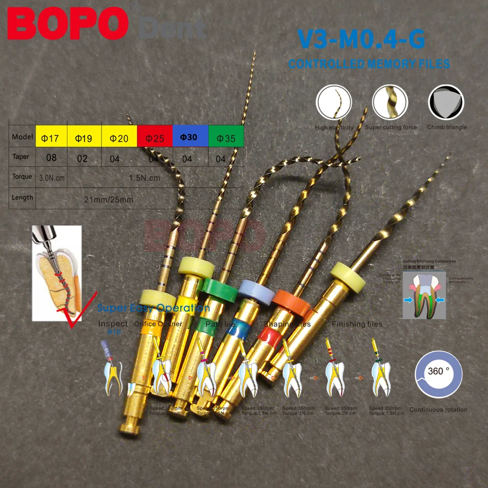 6Pcs/Pack Dental 04Taper Files Heat Gold Flexible Endo Rotary Golden File Endodontic Niti Heat Activation ProEndo 25Mm Dentistry