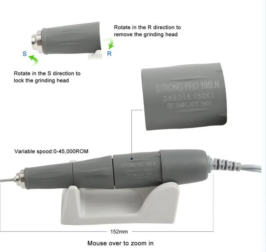 Nowy 50000RPM 65W elektryczna wiertła do paznokci mocny 210 PRO 105LN 2.35mm Model Manicure Pedicure pilnik do paznokci