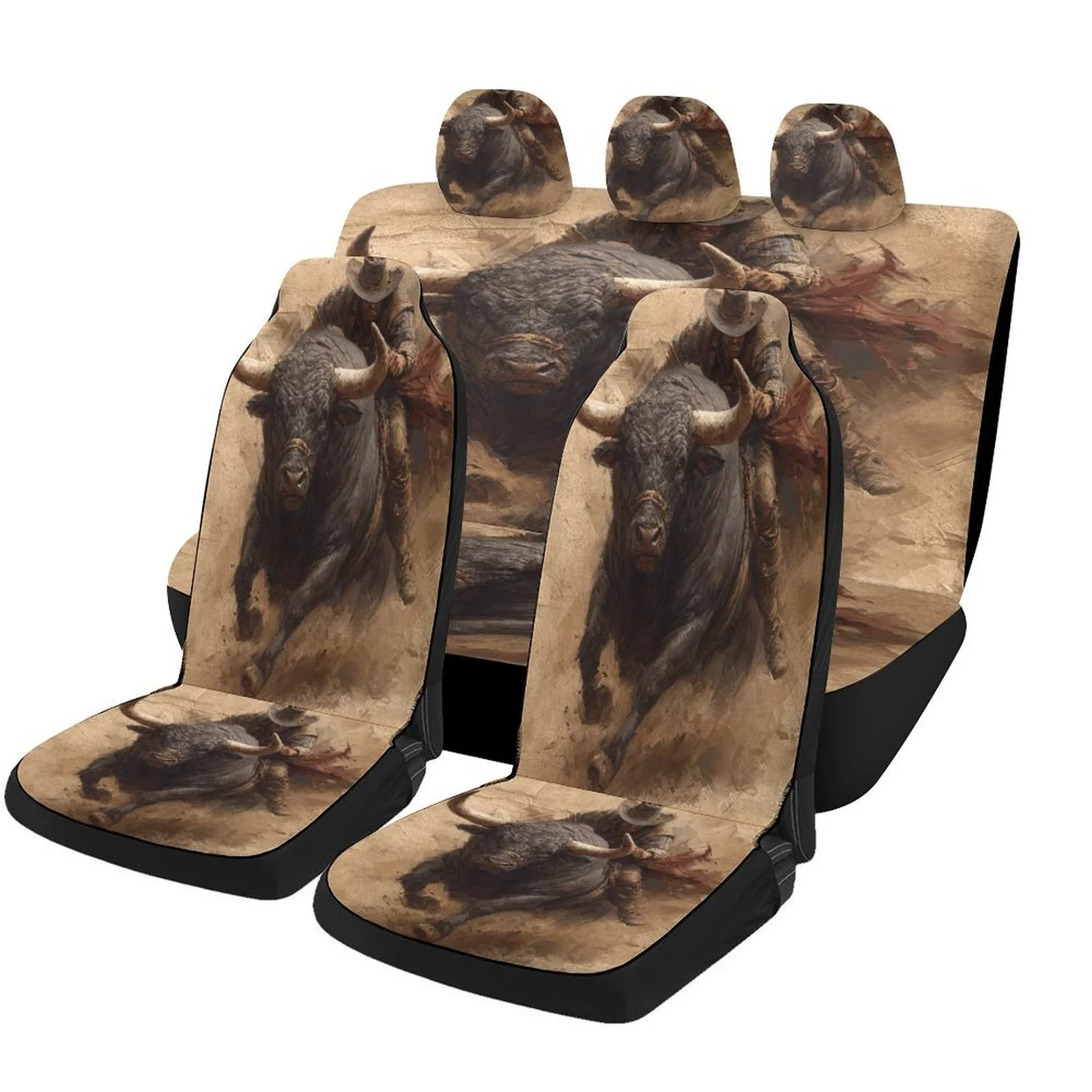Bull Rider Themed Car Seat Cover Set For Most Cars, Trendy Novelty Car Seat Protector Covers Full Set, Universal Car Seat Covers