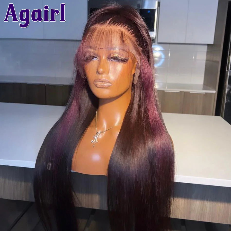 

Grape Purple Ready Go 13x4 Frontal Human Hair Wigs Transparent Lace 4x6 Ready Go Wigs For Women Persimmon Red Straight Front Wig