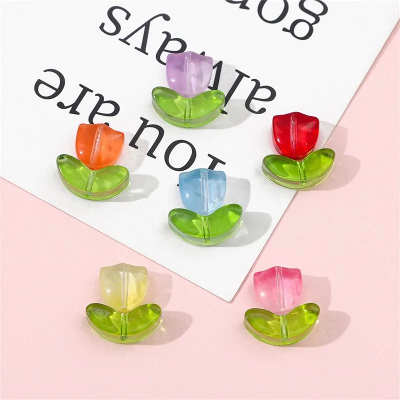 

10Pcs Glass Gradient Jelly Flower Tulip Leaf Bead Jewelry Making Materials Accessories DIY Charms Bracelet Necklace Supplies