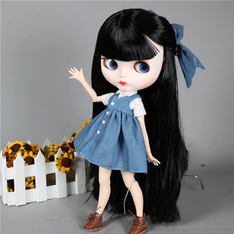 ICY DBS Blyth Doll Long Black Hair Pouting Lips Fair Skin Matte Face Including Clothes 30cm BJD Girl Festival Gift Birthday GIft