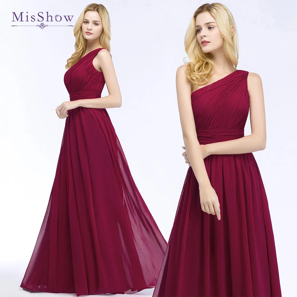 

MisShow Chic One-shoulder Sleeveless Chiffon Bridesmaid Dresses Custom Made Pleated Long Formal Prom Gowns Robe Mariage Invité