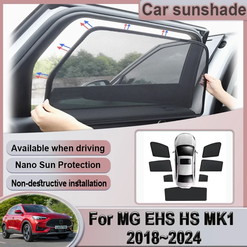 Car Mesh Sunshades For MG EHS HS AS23 MK1 2018~2024 2020 2023 Pilot Window Visor Curtain Shading Shade Magnetic Auto Accessories