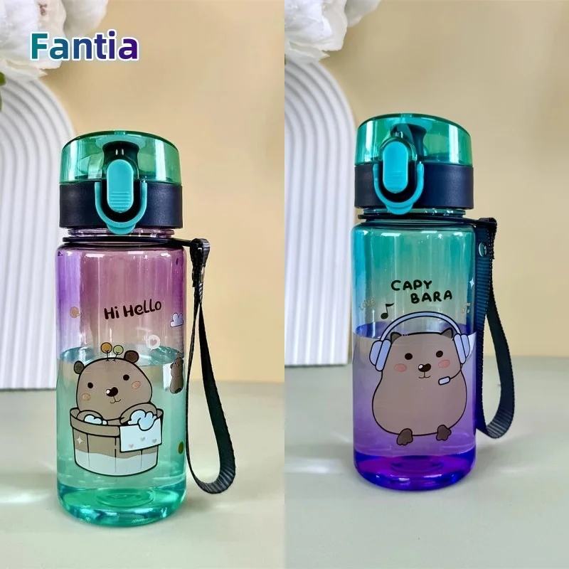 

1pc 400ml Portable Large-capacity Water Bottle Sport Fitness Straw Cups Student Plastic Water Cups Capybara Cartoon