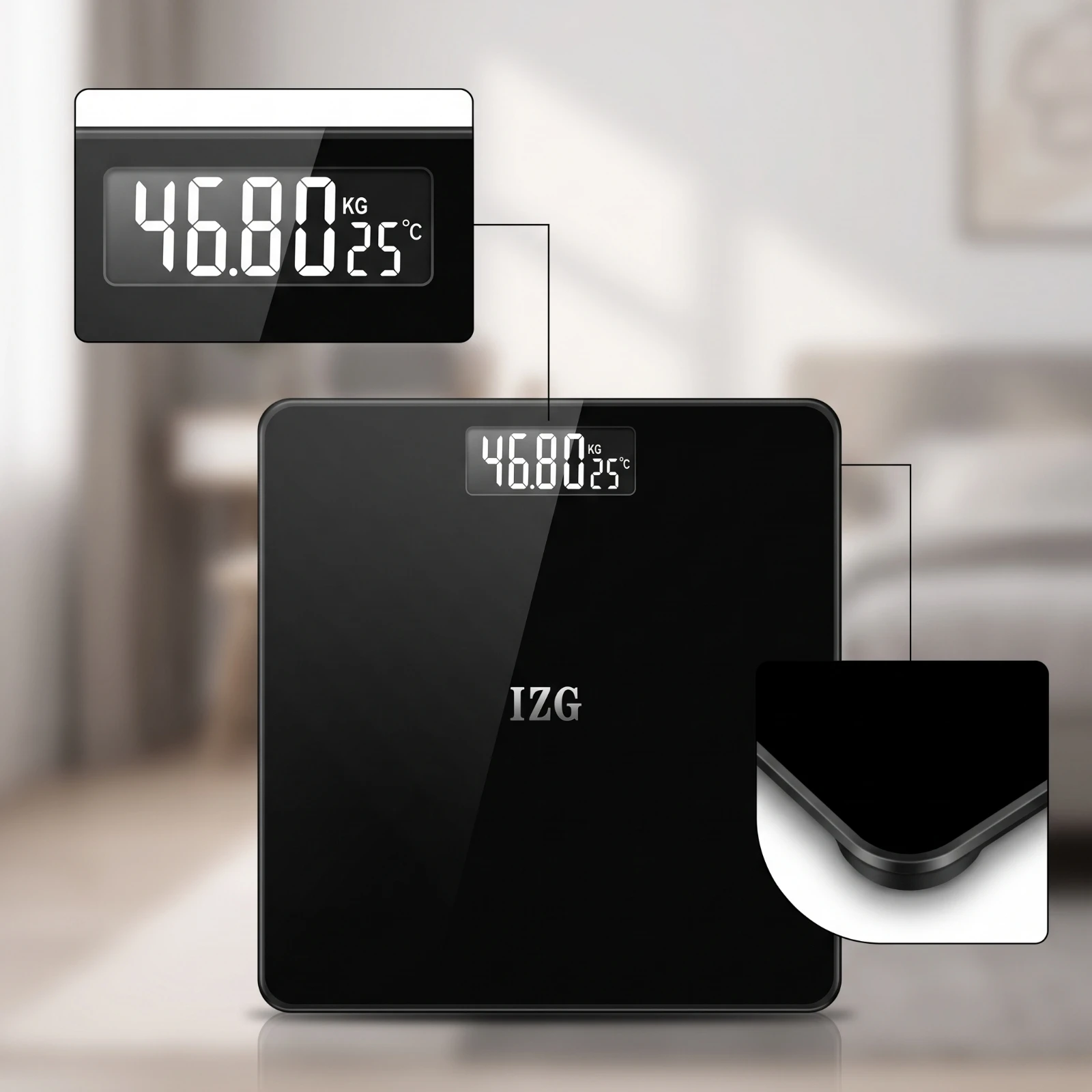Body Weight Scale with Glass Surface Slim Digital Body Weight Scale High-Precision Low-Height for Home Gym, Dorm Room