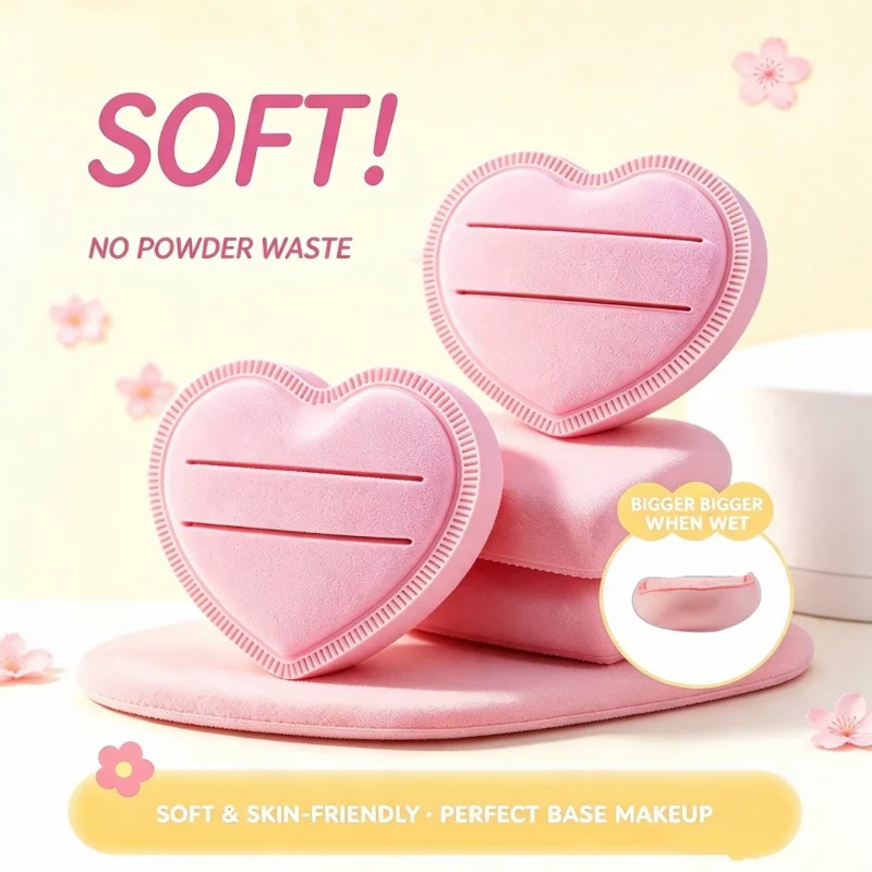 Heart Shape Makeup Powder Puff, Soft Thick Sponge Foundation Puff, Wet & Dry Dual Use Beauty Blender, Expands When Wet, No Powde