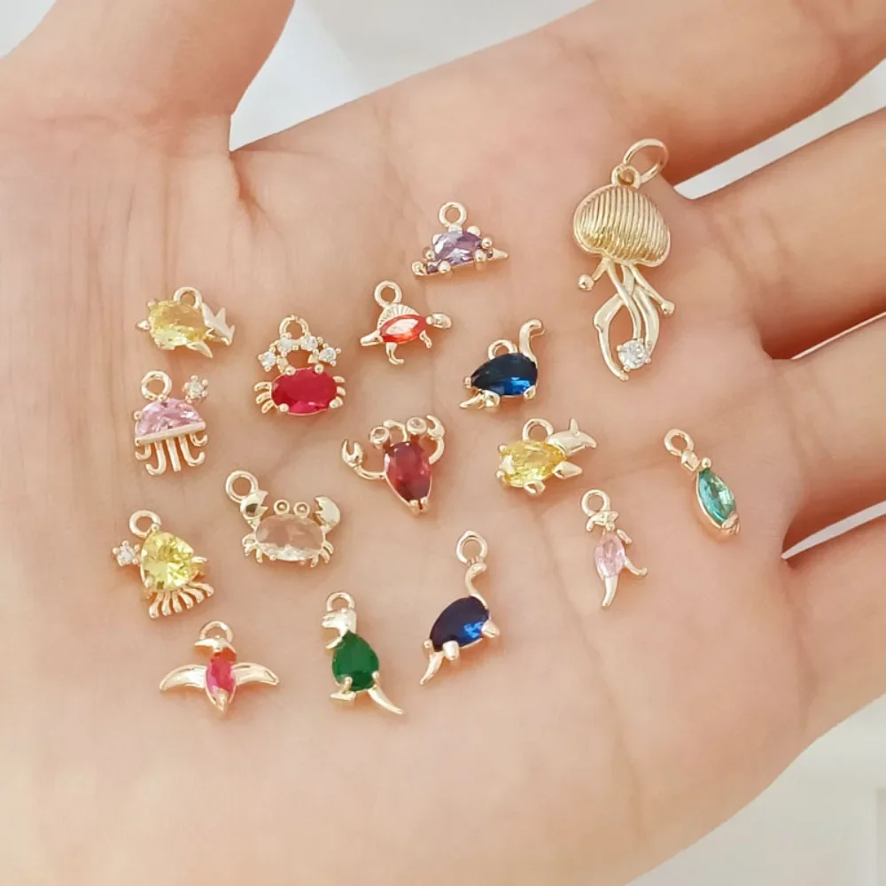 

14K Gold-plated and Colorful Zirconium Dinosaur Marine Creature Jellyfish Octopus Small Pendant Diy Jewelry Pendant