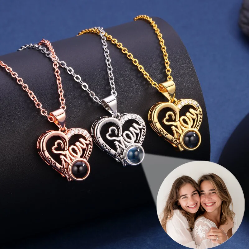 

Custom Color Photo Projection Necklace With Picture Inside MOM Heart Pendant For Women Mother's Day Commemorate Jewelry Gift