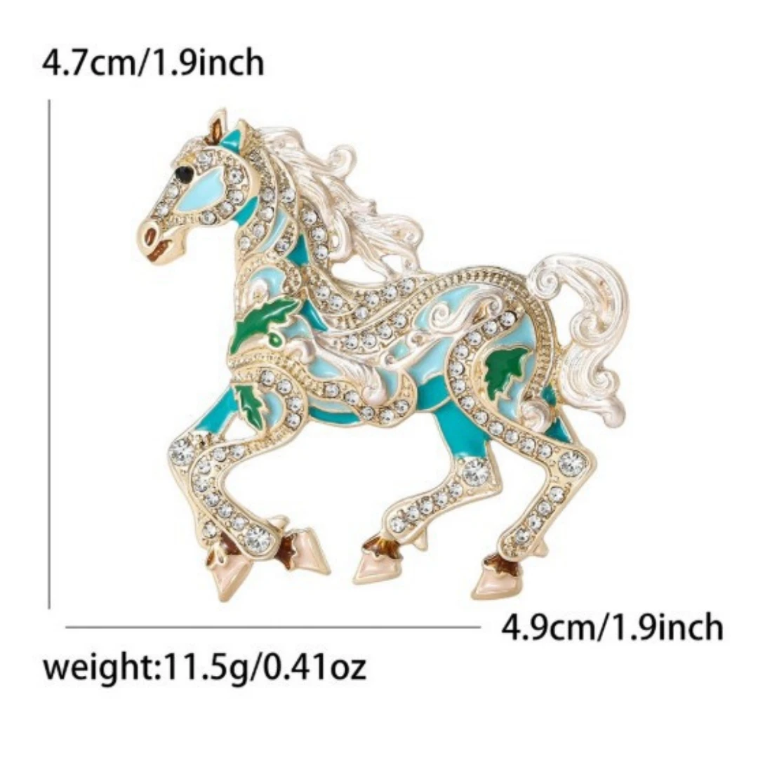 Enamel Galloping Horse Brooch Crystal Animal Brooch Jewelry Running Horse Badge Pin Bag Accessory Gift