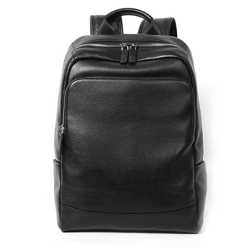 Mn-Sac à dos en cuir véritable pour homme, grande capacité, sac pour ordinateur portable décontracté