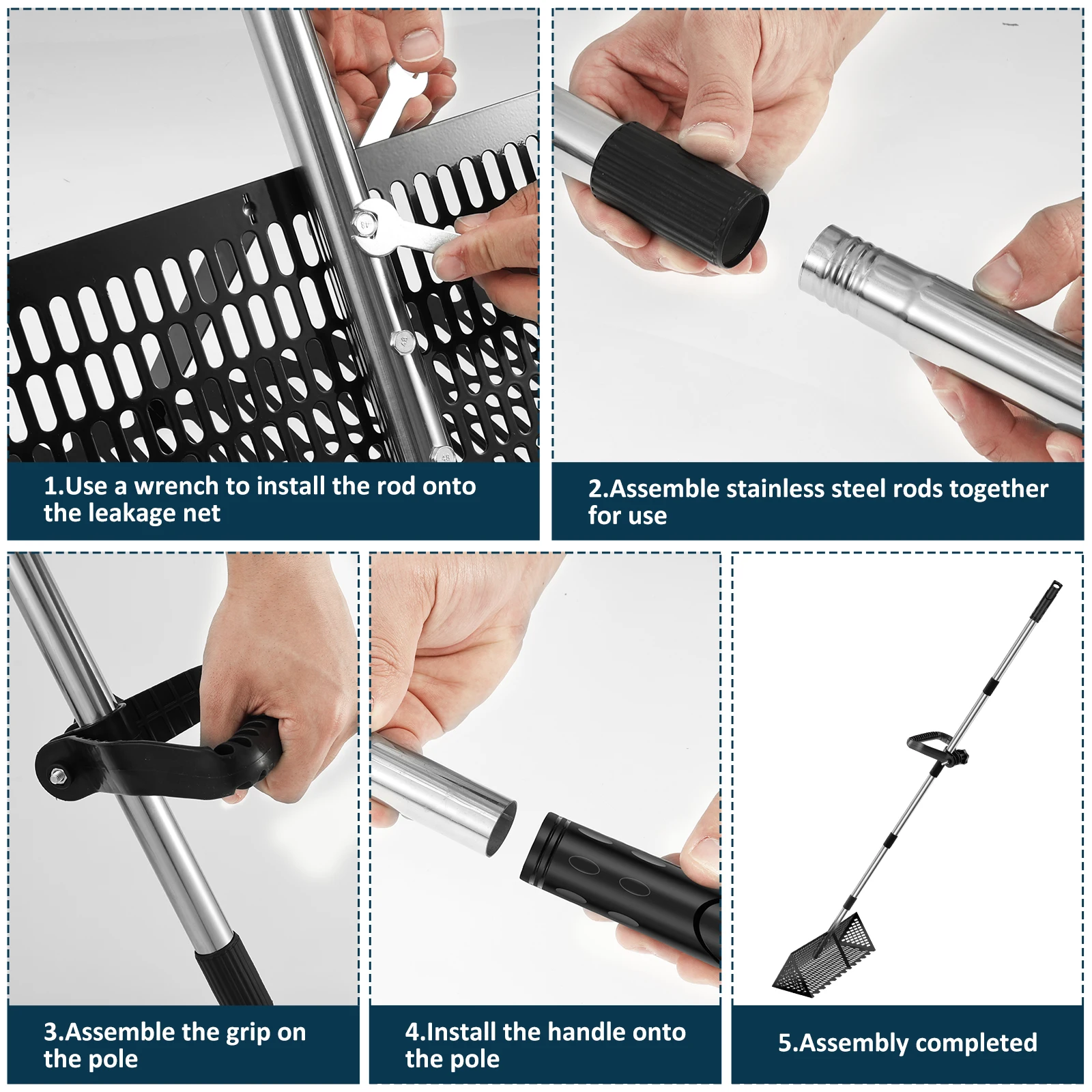 الرمال البراغيث أشعل النار الفولاذ المقاوم للصدأ الرمال المغربل انفصال 52/68 بوصة مقبض طويل للطي القرش الأسنان المغربل ل كراب رمل الشاطئ #5