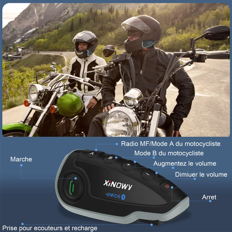 XINOWY V8 Motorcycle Helmet Intercom Headset For 5 Riders 1200M Full Duplex Talking Interphone FM Radio IP65