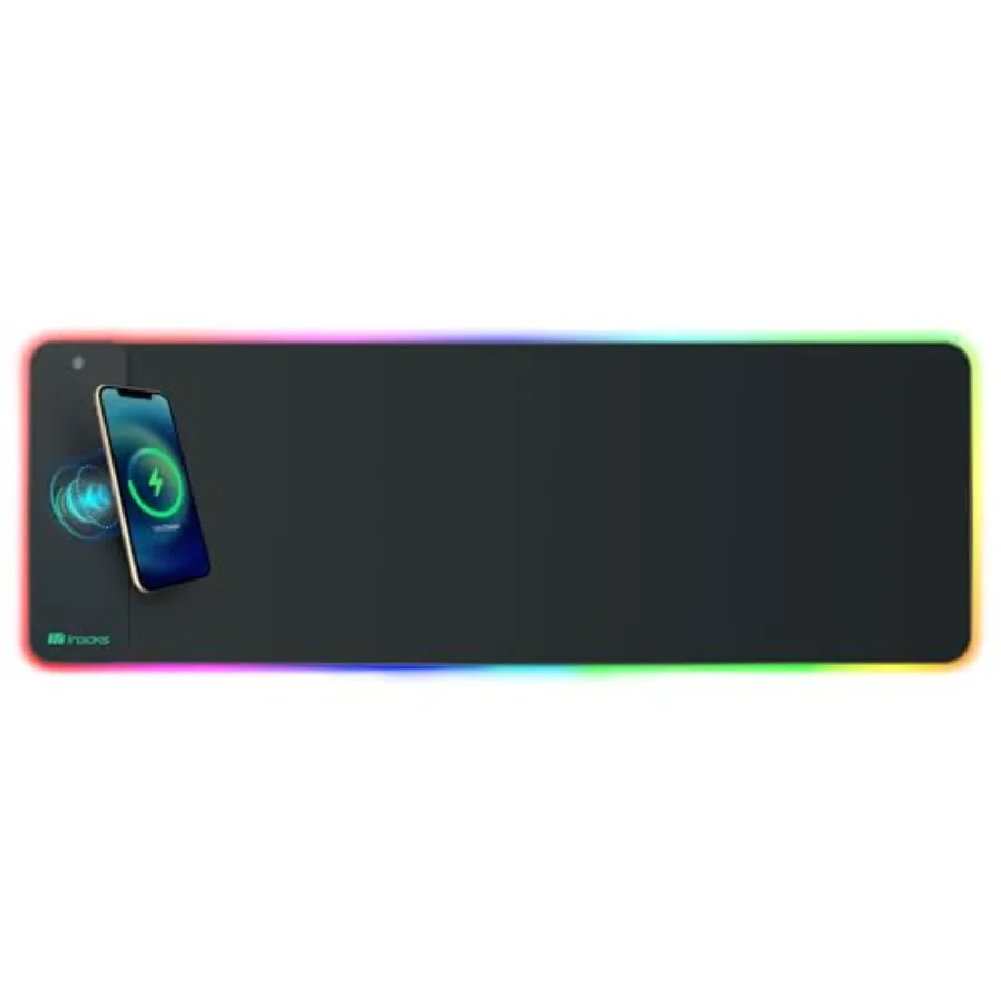 i-Rocks Extra Long RGB Gaming Mouse Pad, 10W Wireless Fast Charger, Natural Rubber Non-Slip Base, 35.4"x11.8" Desk Mat, Qi-Comp