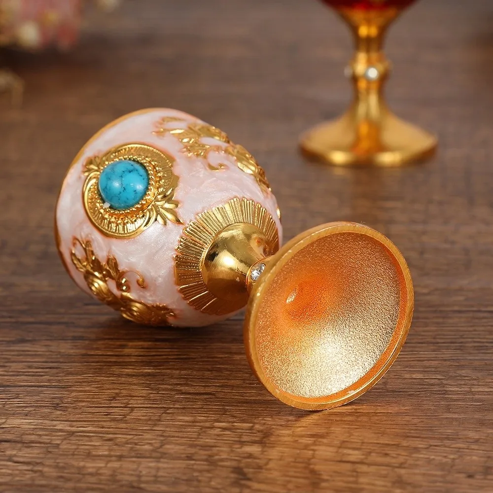 Flower Embossed Rose Chalice Goblet Rhinestone European Style Synthetic Turquoise Wine Cup Zinc Alloy Decorative