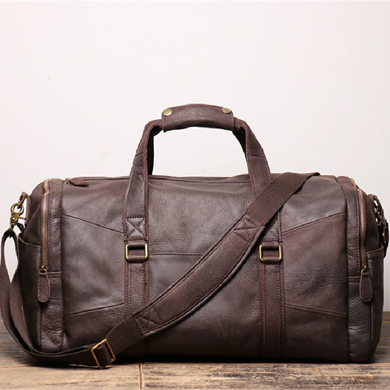 Nesitu Highend Large Big Vintage Brown Coffee Top Grain Genuine Leather Business Trip Men Travel Bag Cowhide gym Duffle M1219