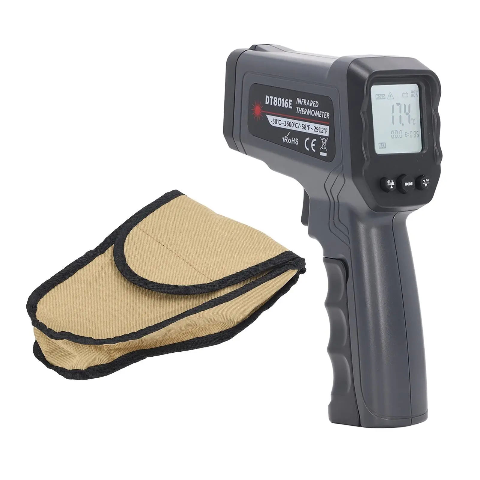 

Handheld Temperature Meter -50 to 1600℃ with 50:1 Distance Ratio & Low Battery Indicator for & Industrial Use