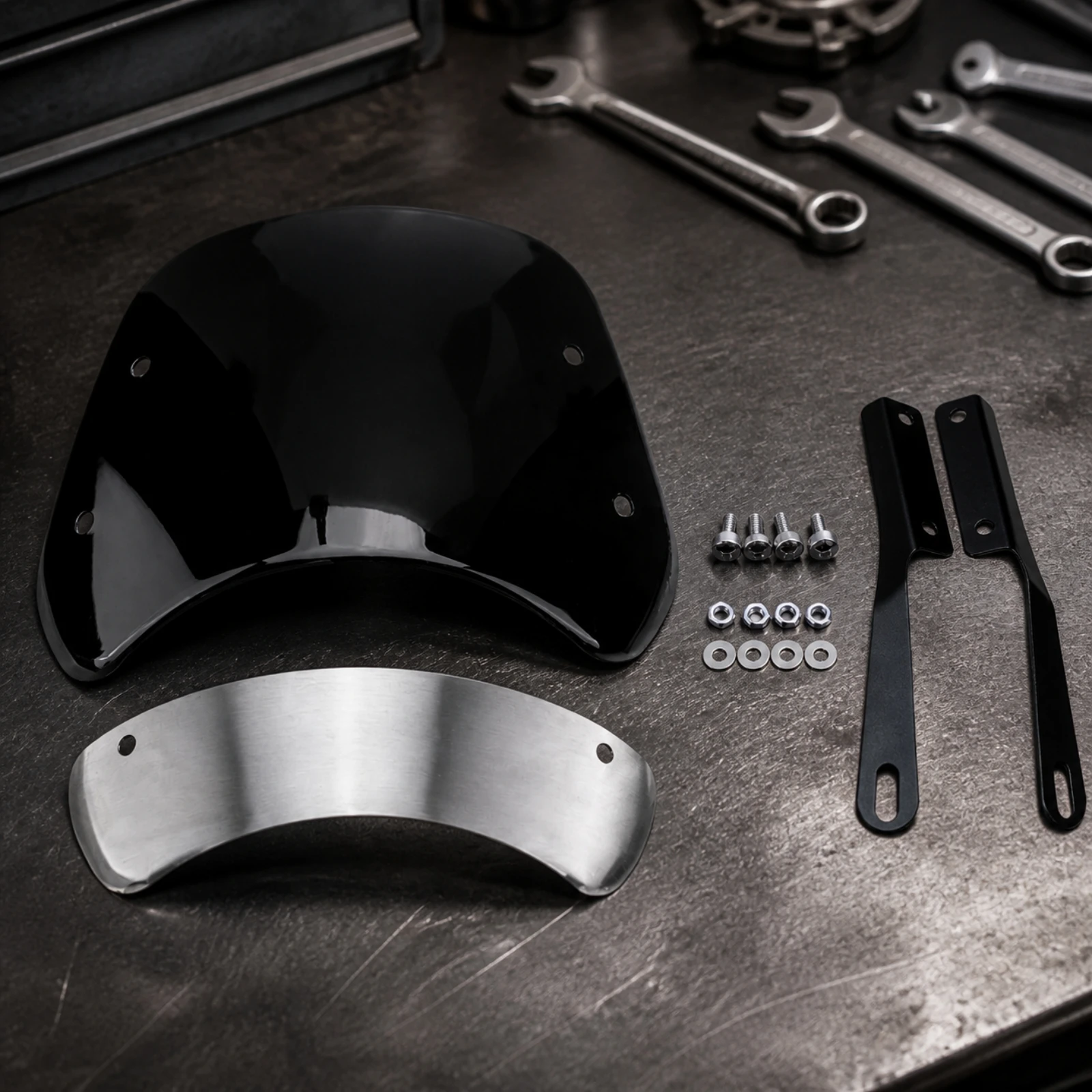Motorcycle Wind Current Deflector Sleek Retro Motorcycle Wind Deflector with Stainless Steel Trim Plate Adjustable Universal