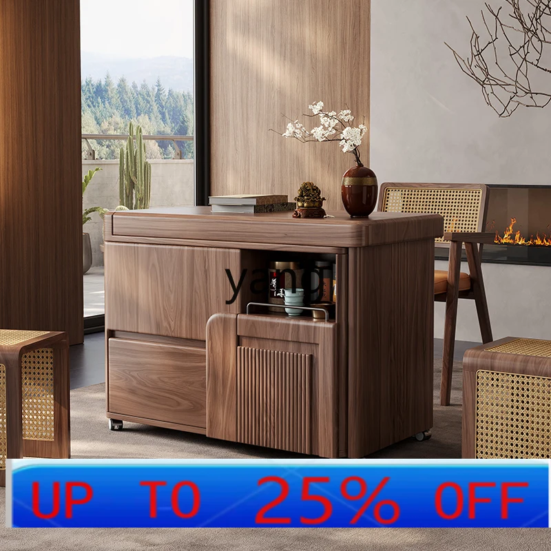 LTT Italian minimalist home retractable office tea table solid wood movable lifting tea cart