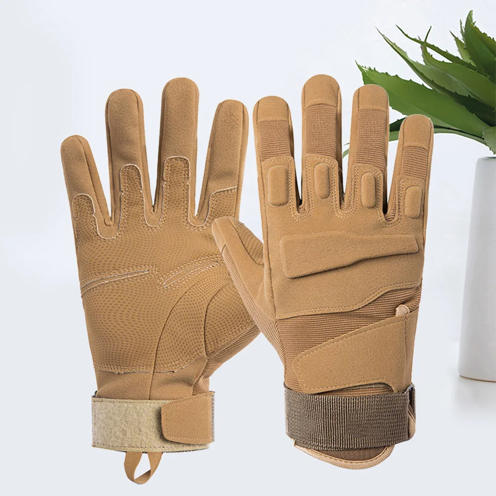 

1Pair Sand Color Xl Full-Finger Durable Gloves Outdoor Mountaineering Protective Mitts Antiskid for Cycling Hiking Riding