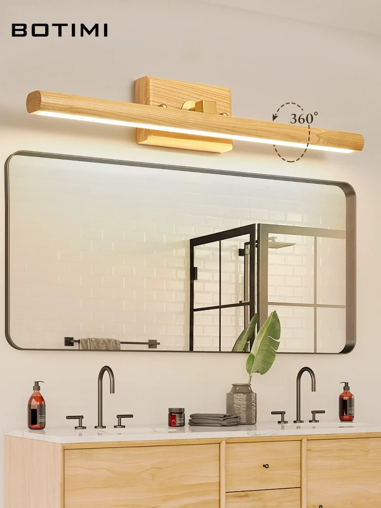 

BOTIMI Modern Ash Wood Wall Lamp For Bedroom Copper Beside Wall Sconce Nordic Wooden Mirror Lighting Brown Bathroom Luminare