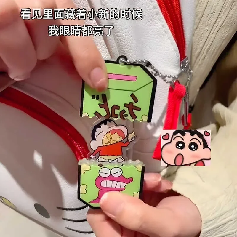 Kawaii Crayon Shinchan Sleutelhanger Anime Pull Eat Cookies Crayon Sleutelhanger Acryl Groothandel Schattige Meisje Tas Hanger Cadeau Kawaii