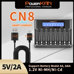 POWERKAN CN8 AA/AAA Battery Charger, 8 Slot Fast LCD Battery Charger for 1.2V Ni-MH/Ni-CD Rechargeable Batteries