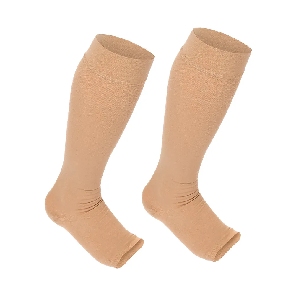 1Pair Compression Socks Knee High Open Toe Elastic Calf Stockings Women Leg Support Breathable Thin Calf Compression Sleeves