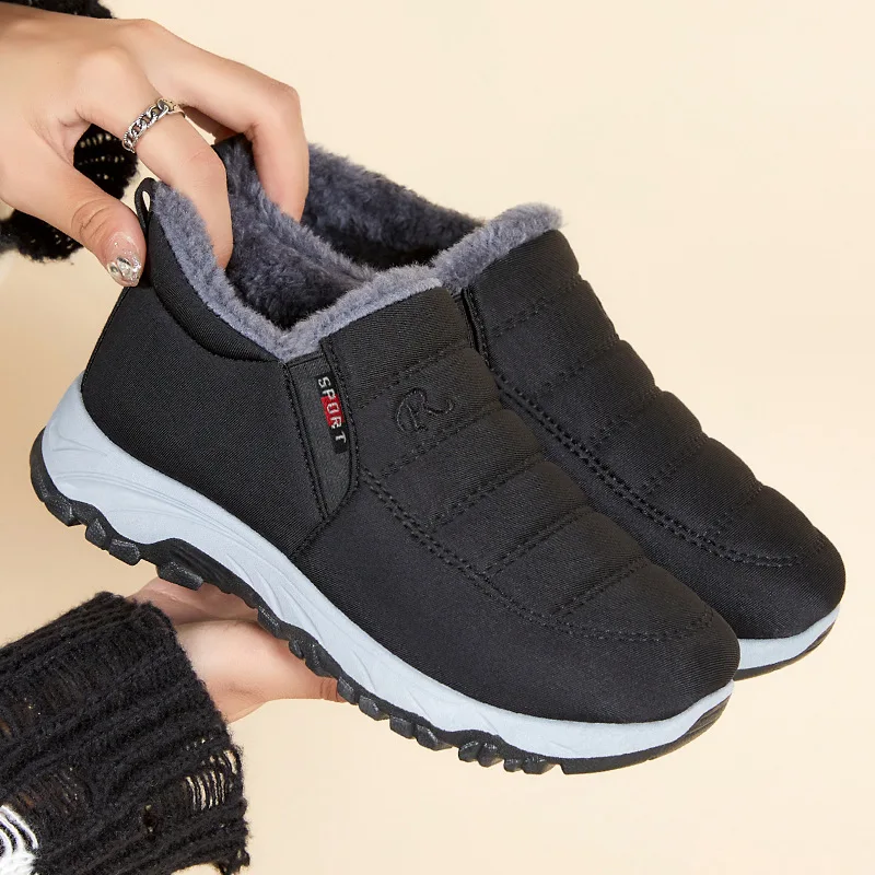 High quality short ankle snow cotton boots for women round toe thickening new 2023 winter casual plush warm shoe - black red