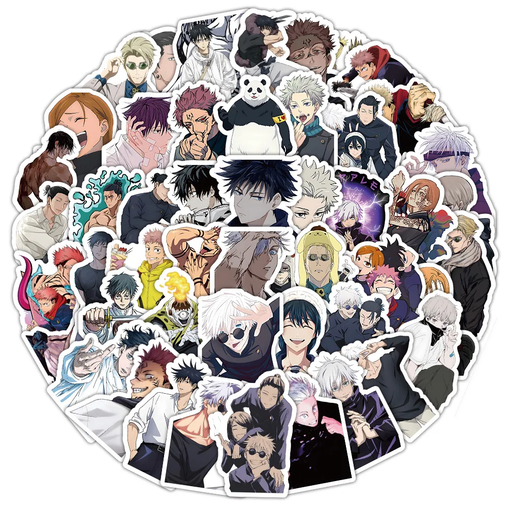 Jujutsu Kaisen Anime Stickers, 50 Non-Repeating Designs, Waterproof Material Featuring Gojo Satoru, Sukuna, and Yuji Itadori, Suitable for Laptops, Water Bottles, Skateboards, Car Bumpers, Trendy Jujutsu Kaisen Stickers, Suitable for Children, Teenagers, and Adults