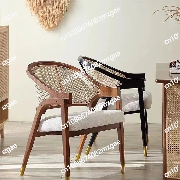 Simple solid wood dining chair rattan leisure chair restaurant homestay retro home single chair