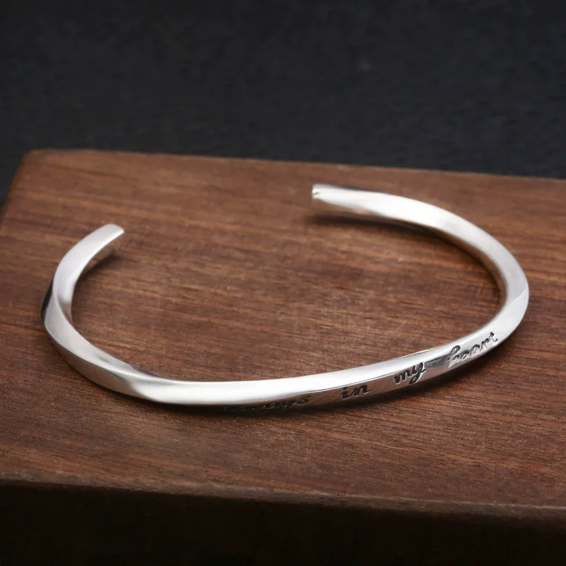 S925 pure silver exquisite retro men's and women's simple bracelet fashionable couple silver simple style bracelet new