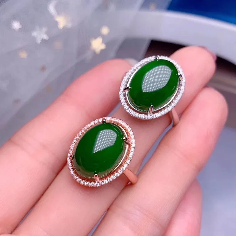 Classic 925 silver green jade ring 12mmx16mm natural jade ring for party