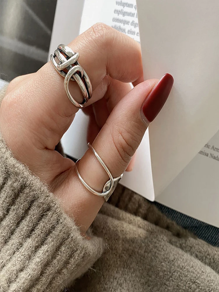925 Sterling Zilveren Ketting Knoop Ring Voor Vrouwen Wrap Brede Band Rock Geometrie Punk Sieraden Gift Groothandel Dropshipping - afbeelding 2