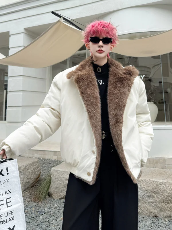 

Men's Thiened ort Cotton Jaet with Fur Collar Warmth Flip Collar Casual Sle Long Sve Button Closure Color