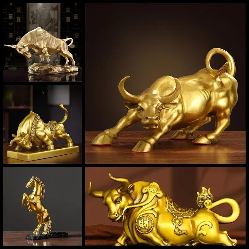 

NORTHEUINS Wall Street Bull Market Resin Ornaments Feng Shui Fortune Statue Wealth Figurines wine Office Interior Desktop Decor