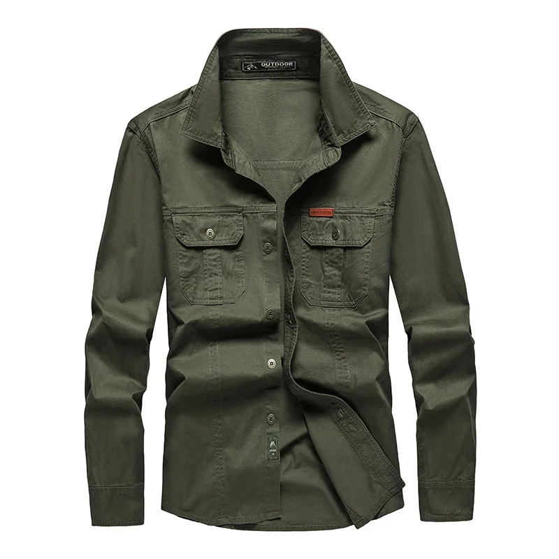 QICHE Men Solid Cotton Long Sleeve Work Shirt Loose Thin Plus Size Casual Blouse For Middle Aged Spring Autumn