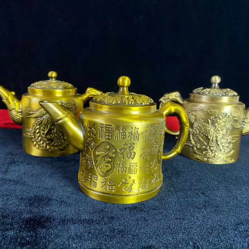 

Brass Kirin Five Blessings Lid Pot Teapot Home Tea Ceremony Wine Cabinet Decoration Craft Ornament Hundred Blessin