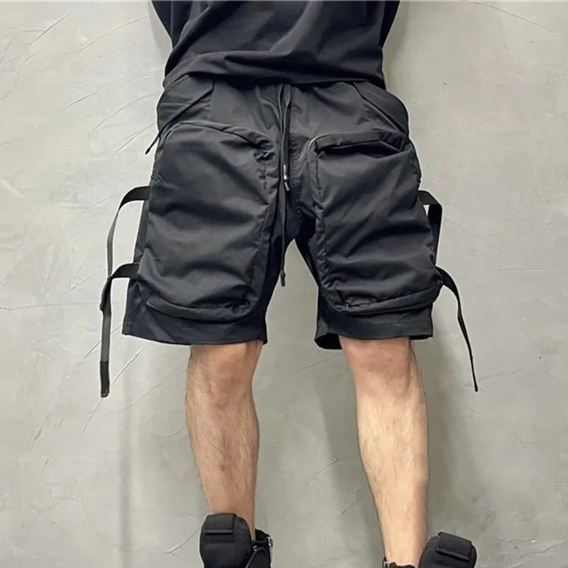 HKSH American Vintage Shorts Men\'s Tide Tactical Dark Large Pockets Spliced Knee Length Pants Fashion Loose Casual Capris HK1153