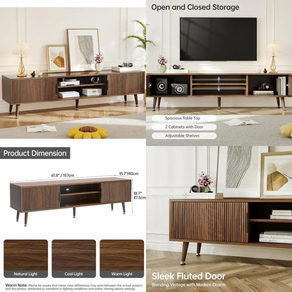 Modern Entertainment Center TV Stand for 70 TVs, Mid Century Style Console with Storage, 62 Wide Media Console