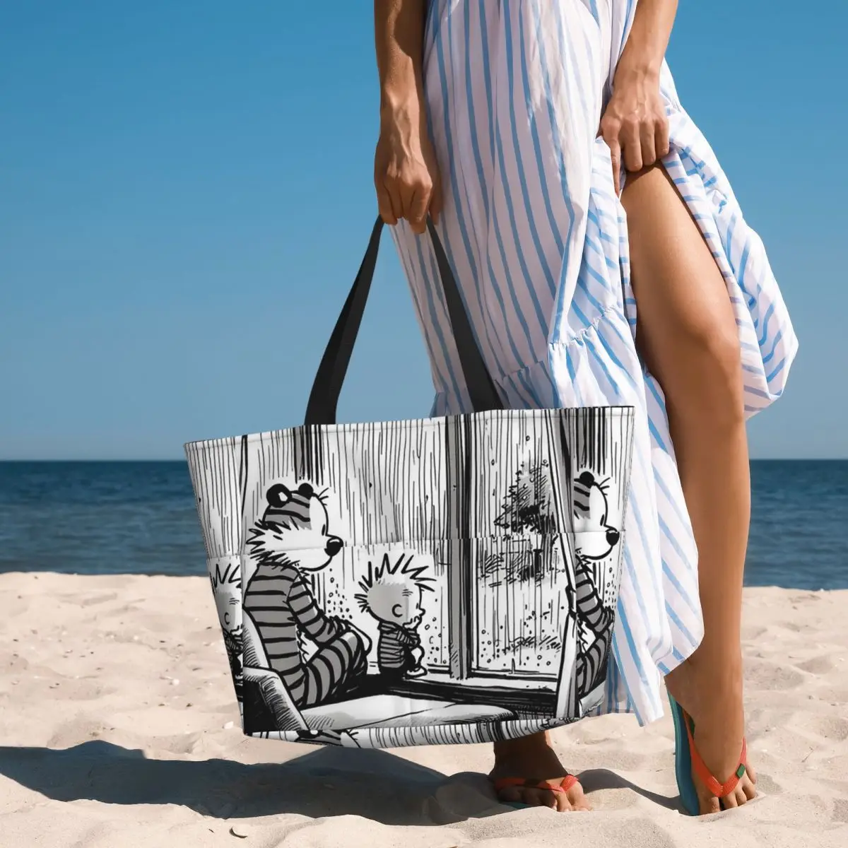 กระเป๋าโท้ทลายคาลวินแอนด์ฮอบส์ ดีไซน์คลาสสิก เหมาะสำหรับใส่ของไปเที่ยวทะเล เล่นกีฬา ออกกำลังกาย โยคะ กระเป๋าเดินทางสำหรับผู้หญิง กระเป๋าฟิตเนส