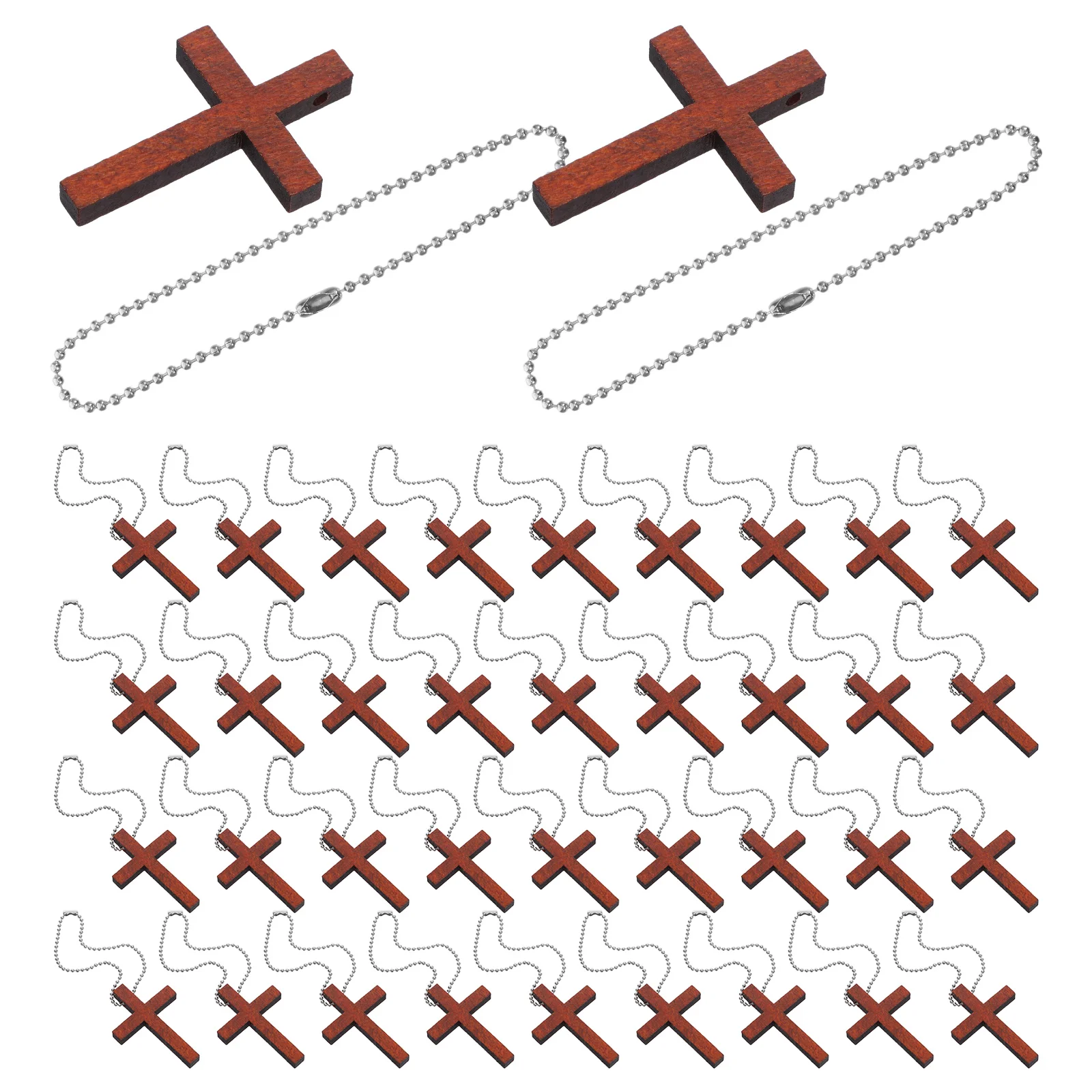 

50 set Wood Cross Pendants Christmas Religious Charms Decorations Church Home Party Favors Stainless Steel Chains Lightweight