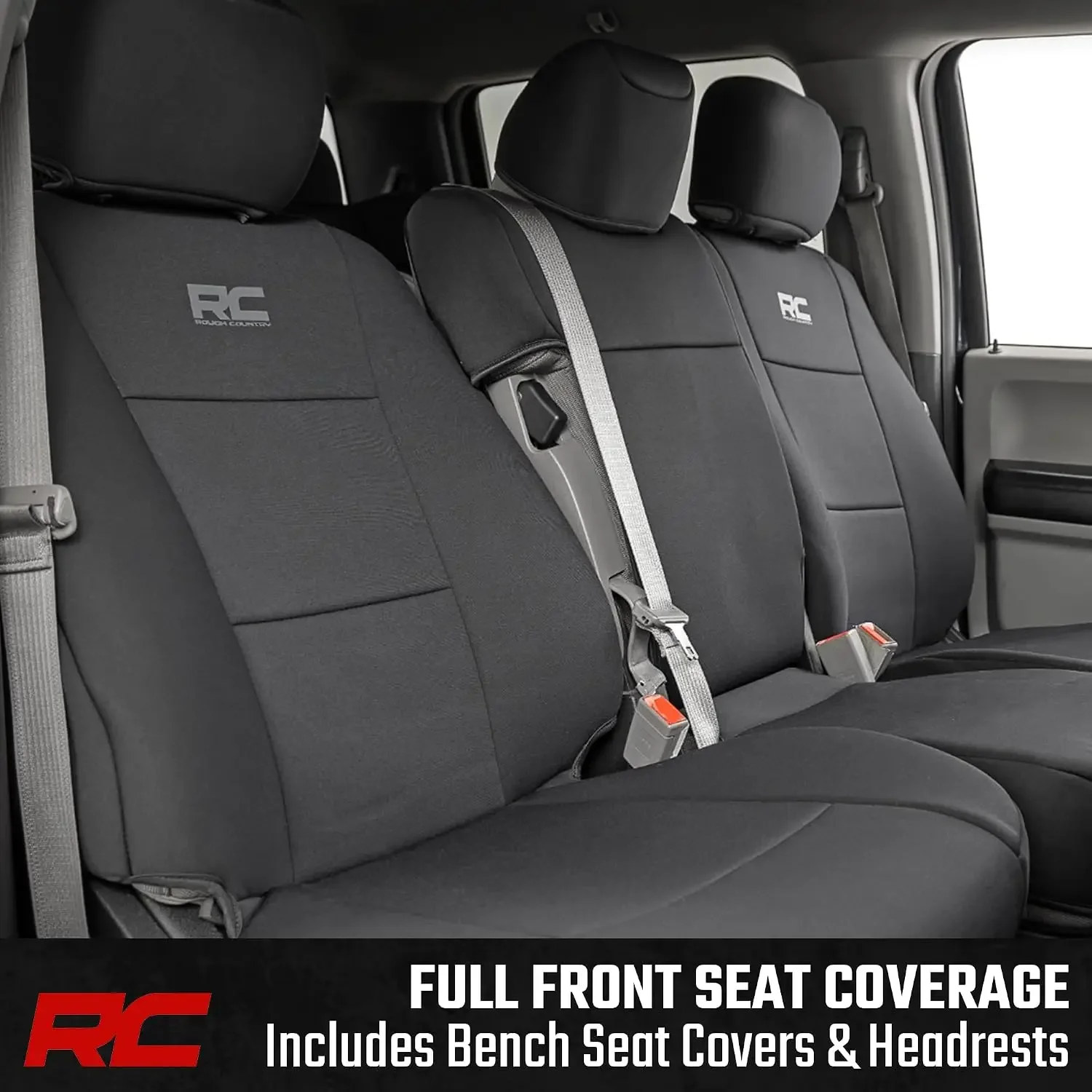 Neoprene Front & Rear Seat Covers for Ford F-150, Lightning, F-250 & F-350 (2015-2026) Crew Cab w/Front Bench Seat & Rear