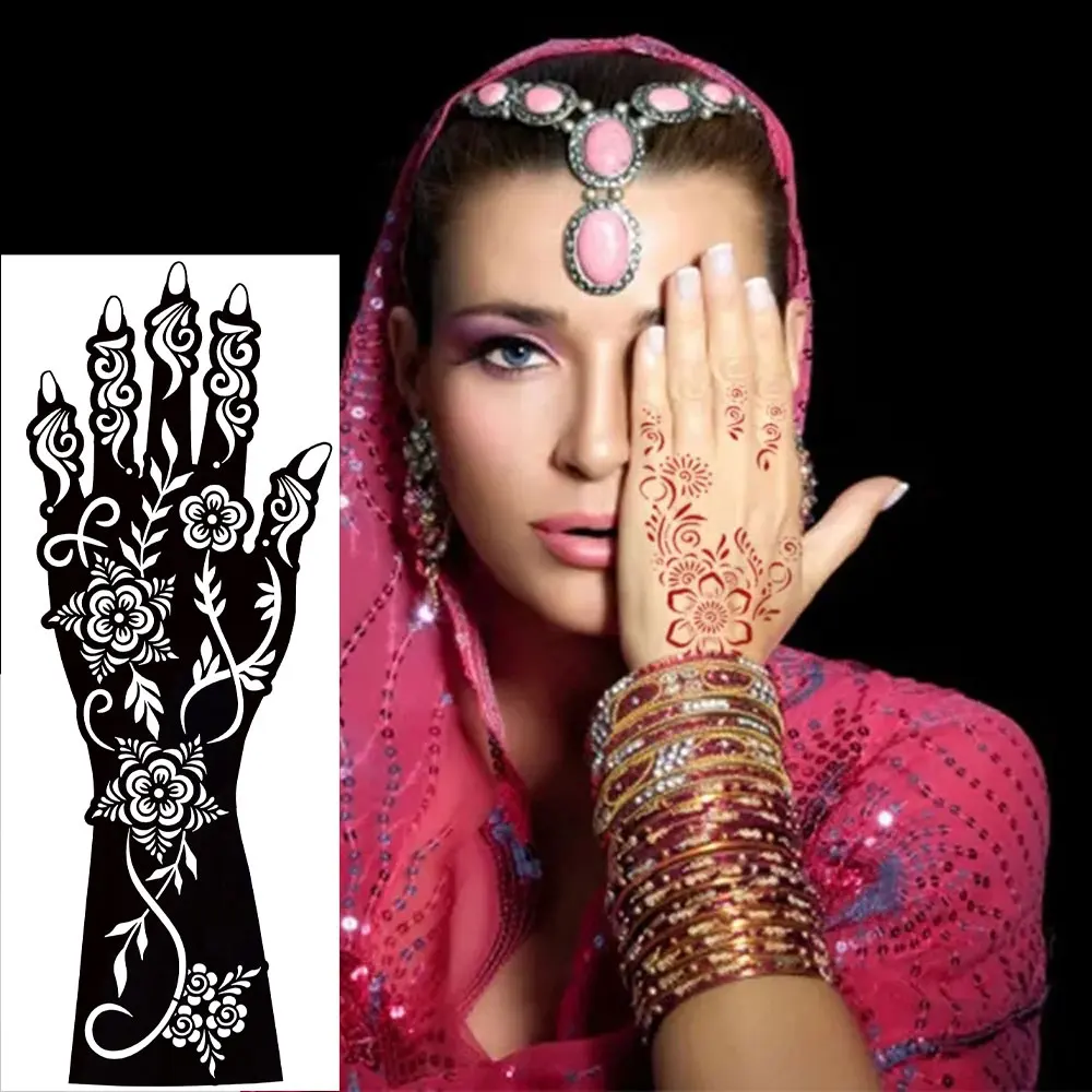 2pcs Henna Tattoo Template Handmade DIY Body Painting Stencil Flower Design Henna Tattoo Mold for Women