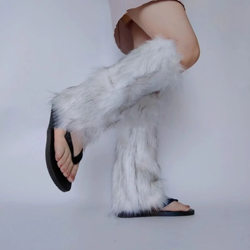 فراء صناعي لتدفئة الساق، Y2K دافئ ومريح وغطاء لتدفئة الساق للنساء 15UB